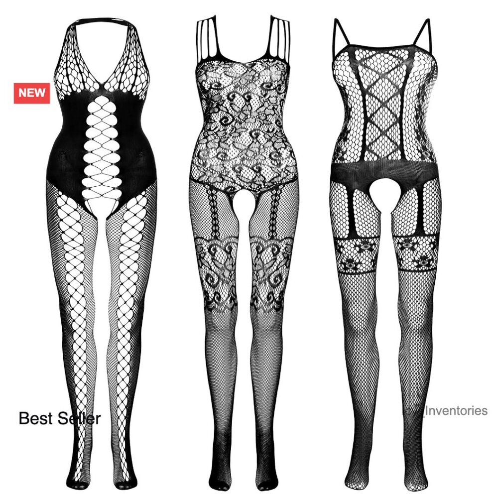 Fishnet Bodysuits Set Nylon Mesh Lingerie Sleepwear Date Night Party Wear